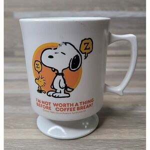 VTG Peanuts "I'm Not Worth a Thing‎ Before Coffee Break!" Plastic Cup w/ Handle